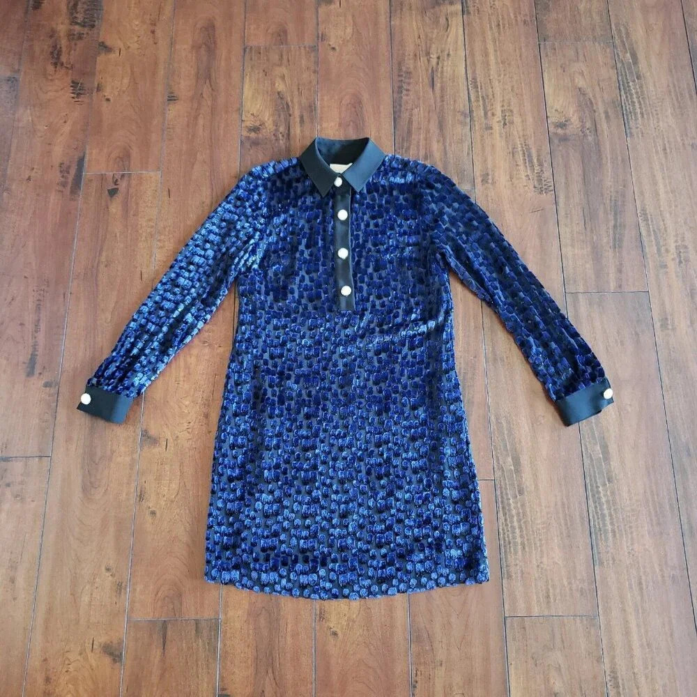 Michael Kors Womens Jaquard Silk Blend Shirt Dress Purple And Black Animal Print - Picture 4 of 16